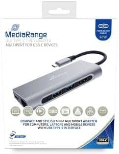 MEDIARANGE USB TYPE C HUB 7-IN-1 MULTIPORT ADAPTER, SILVER