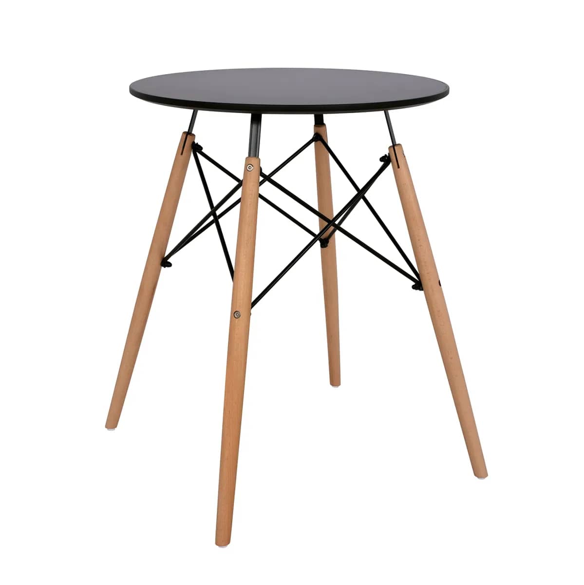Tryezë Kuzhine Rrethore MINIMAL HM0060.02 – MDF në Ngjyrë të Zezë – Këmbë Dru Hithri në Ngjyrë Natyrale Φ60x72H cm