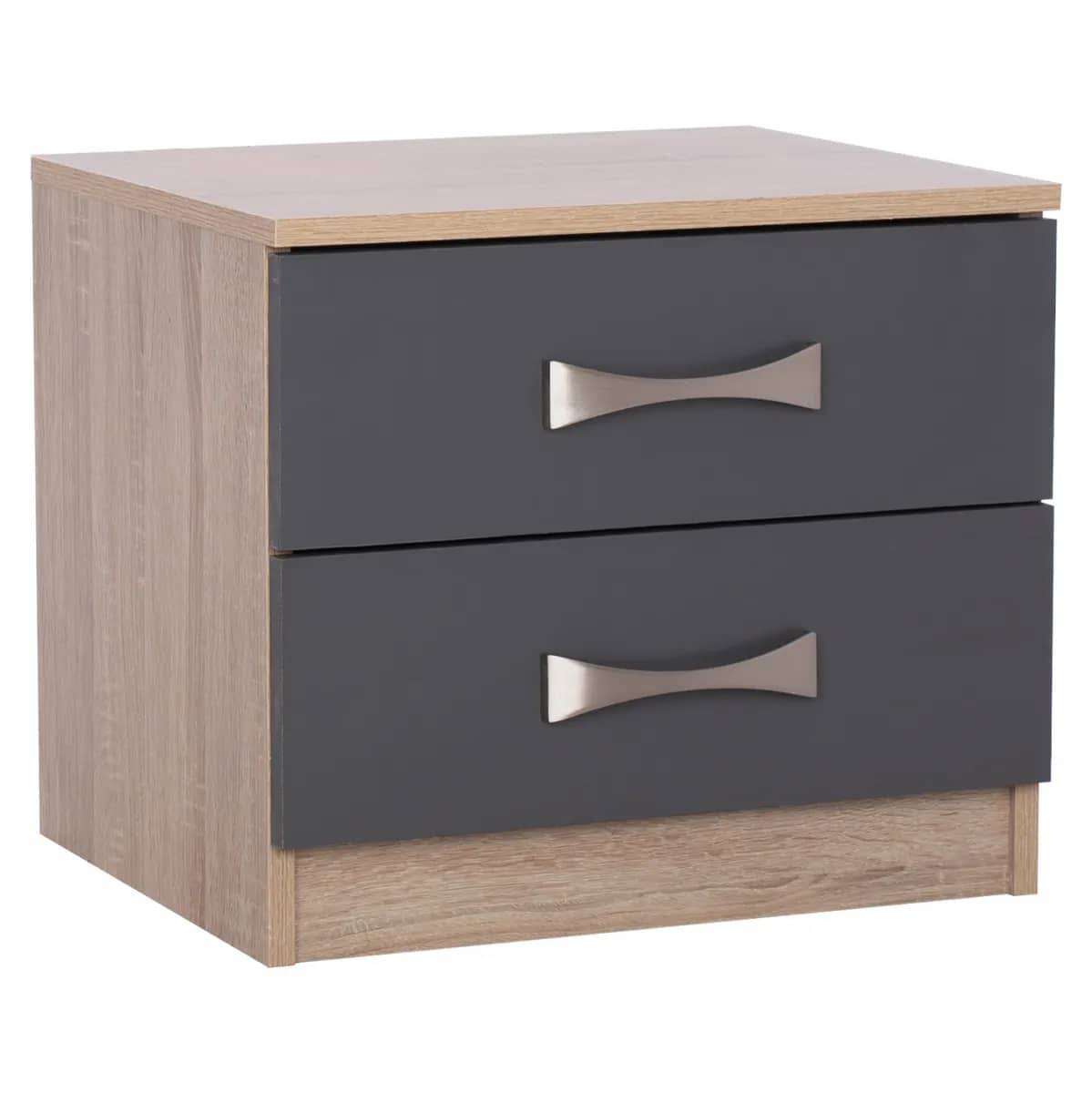 Komodinë Ashlyn me 2 Rafte – Melaminë, Sonoma-Gri-Inox 48x40,5x42H cm (HM2235.04)