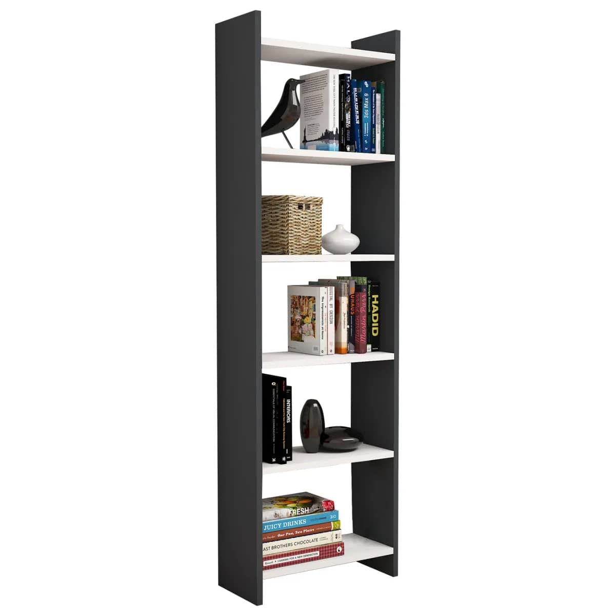 Raft librash CLASSIKER HM9226.13 – MELAMINE GRI E ERRËT- E BARDHË 48,5x22x160H cm