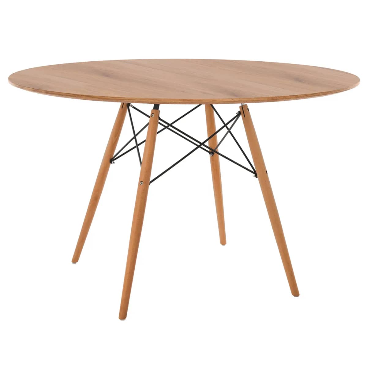 TAVOLINË NGRËNIE E RRUMBULLAKËT MINIMAL HM8454.04 MDF NË NGJYRË NATYRALE – KËMBË DRURI AHU NË NGJYRË NATYRALE Φ120x75H cm.