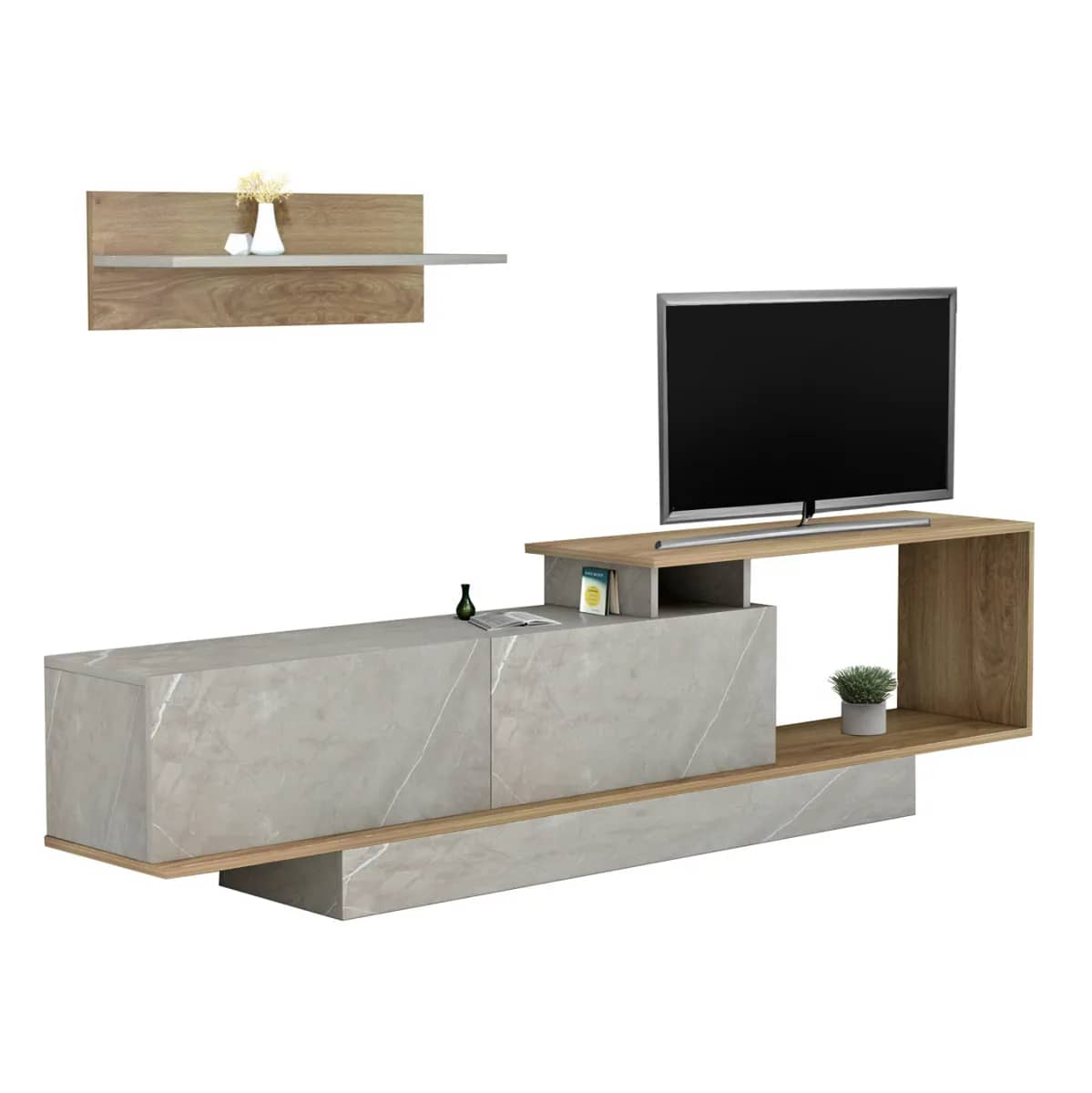 SET MOBILIE PËR TV GARCELLE HM8904.14, MELAMINË NGJYRË NATYRALE – TEKSTURË GURI, 180x29,6x45H