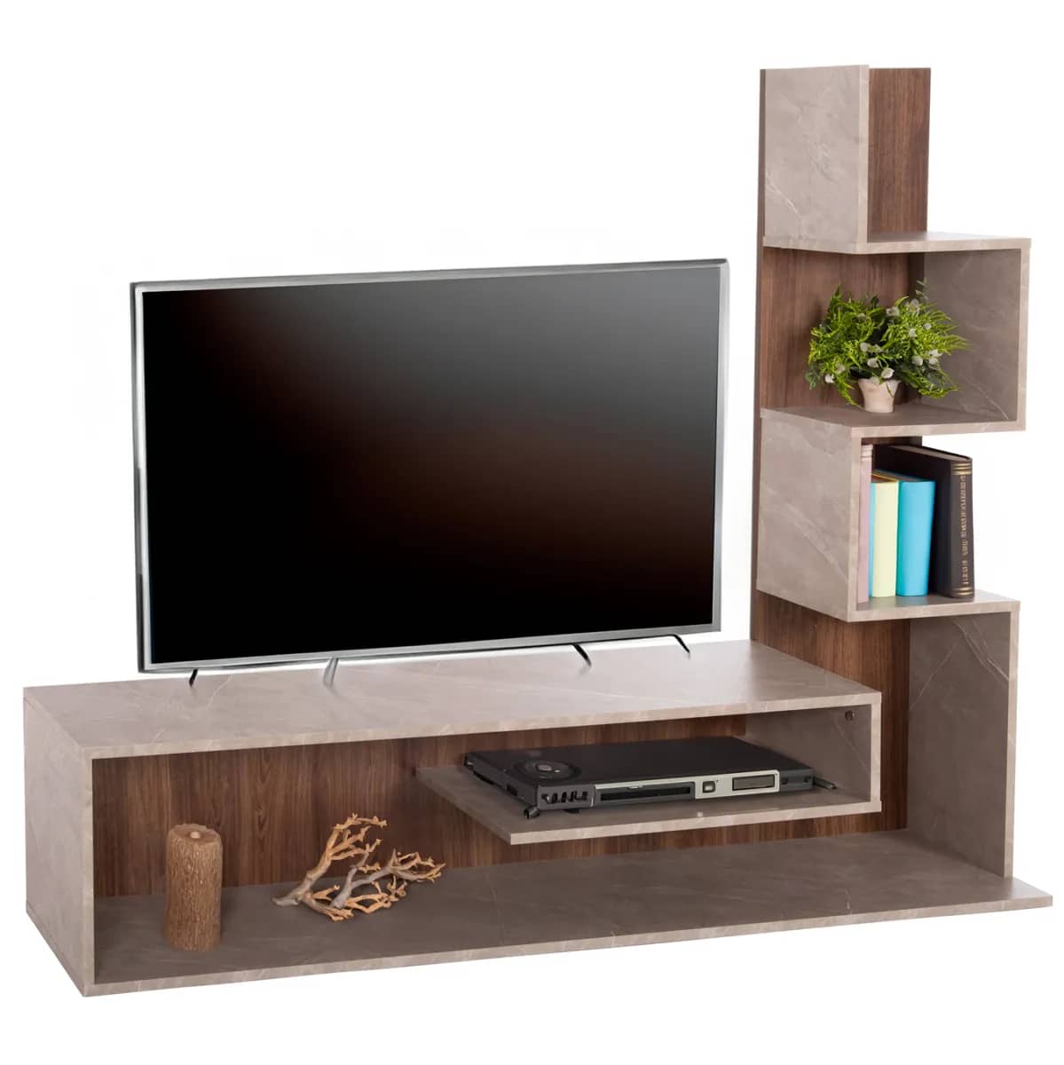 MOBILJE PËR TV KOMBO EDELIE HM8908.14 MELAMINE NË NGJYRË GRI ME TEXTURE GURI – NATYRALE 150x29,5x120H cm