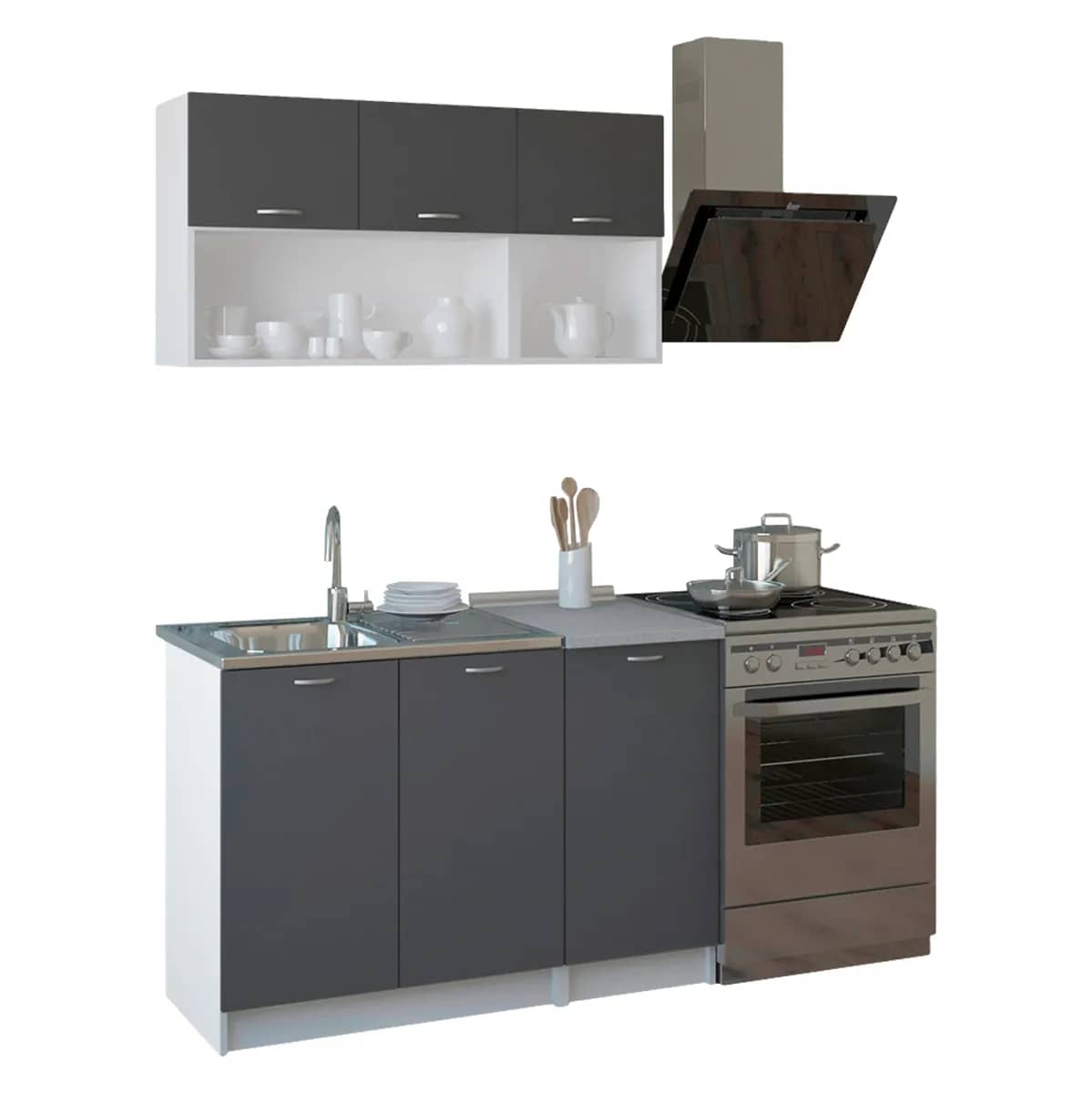 Kompozim Kuzhine NIKLAUS HM2438.10 Melamine në Ngjyrë Gri me Tabelë Punesh të Bardhë 120x46-29,2 cm