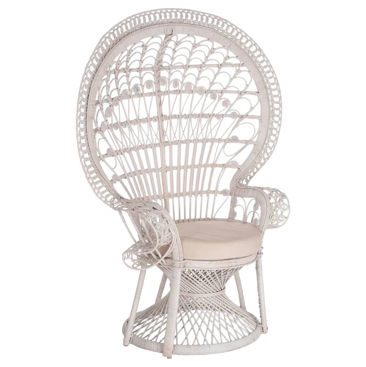 KARRIGE ROYAL PEACOCK HM9342.02 RATTAN NË NGJYRË TË BARDHË – JASTËK I BARDHË 114x72x150Hcm
