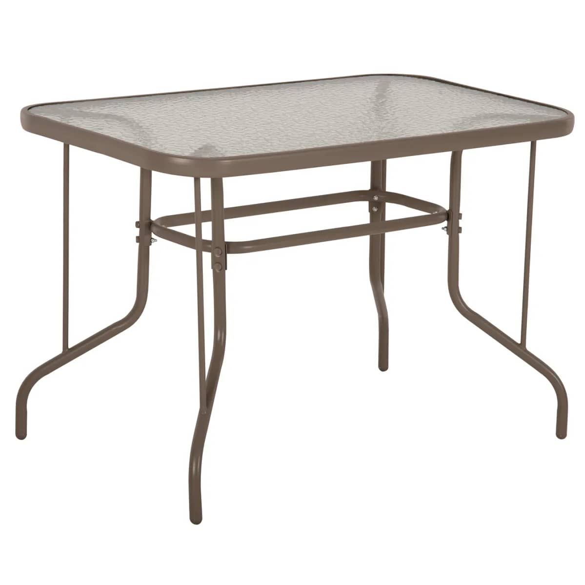 TAVOLINA PËR JASHTË METALIKE ADAM HM5020.04 NGJYRË CHAMPAGNE ME SIPËRFAQE TË FORCUAR XHAMI 110x60x71H cm