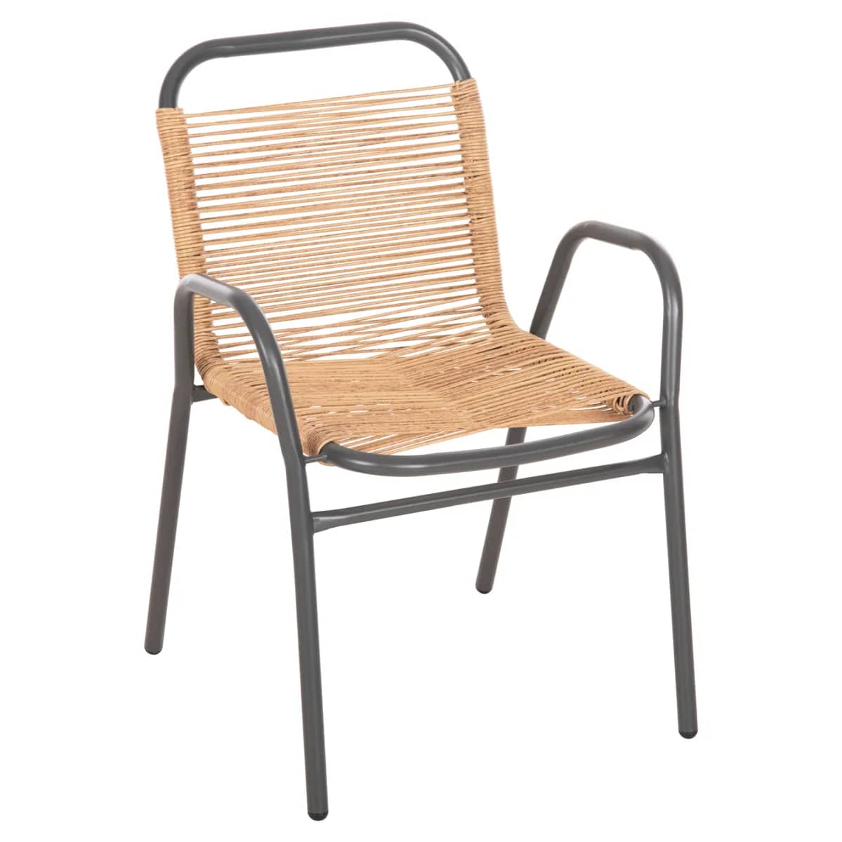 Karrike për jashtë AVRIL HM5968.02 – Frame METALI GRI & RATTAN SINTETIK NË NGJYRË NATYRALE – 54.5x56x78H cm