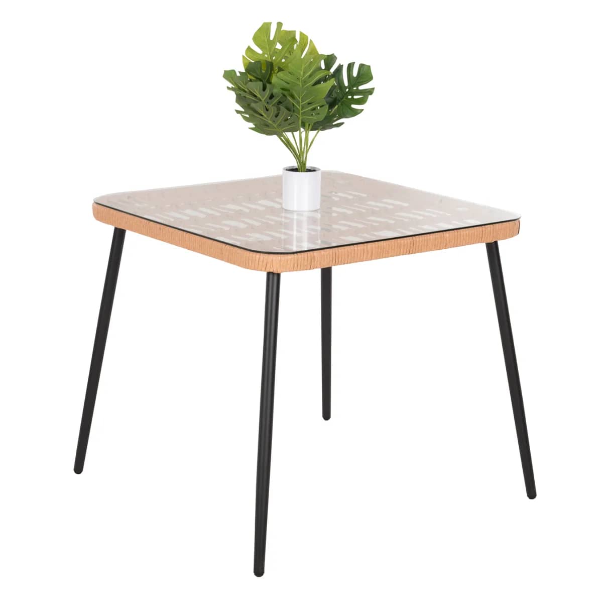TAVOLIN NGRËNIE KATROR ALLEGRA HM5536.11 METAL E ZEZË – RATTAN P.E. NË NGJYRË NATURALE 79,5x79,5x72,5H cm