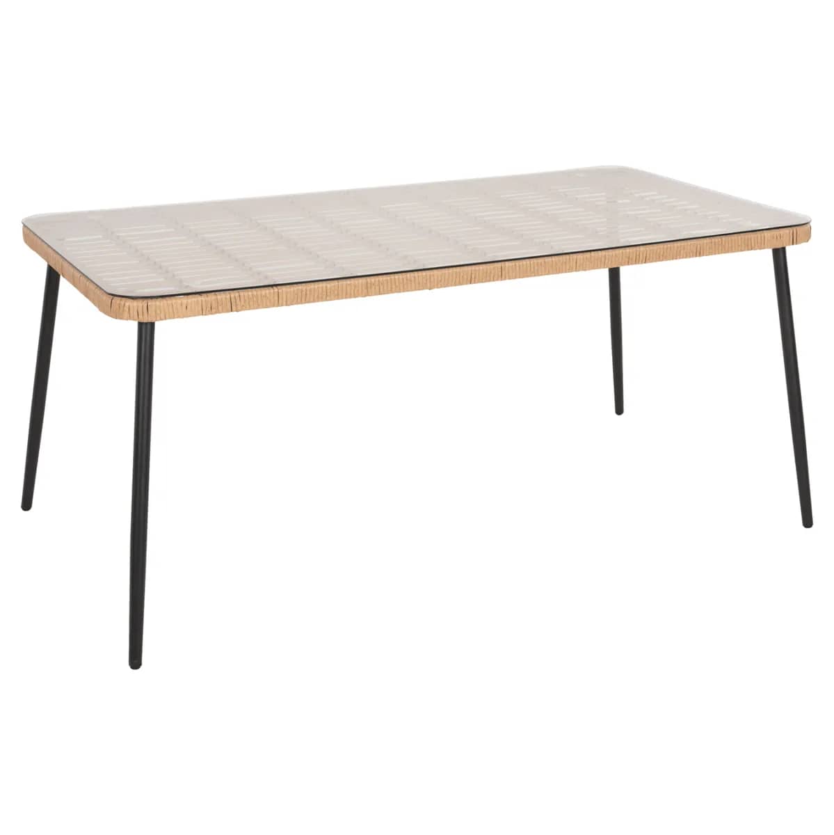 TRYEZË DREJTËKËNDORE PËR DARKË ALLEGRA HM5538.11 METAL E ZEZË - RATTAN P.E. NË NGJYRË NATURALE 159,5x89,5x72Hcm