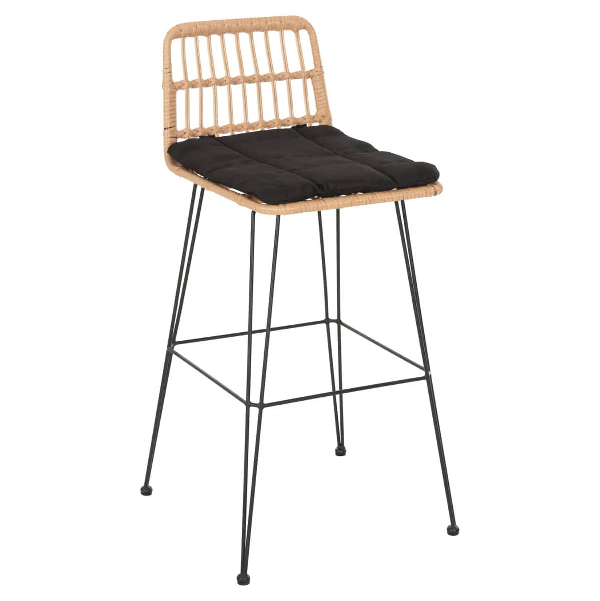 Tabure bari për jashtë ALLEGRA HM5452.11 metal & jastëk në ngjyrë të zezë-beige me wicker 52x51x103H cm