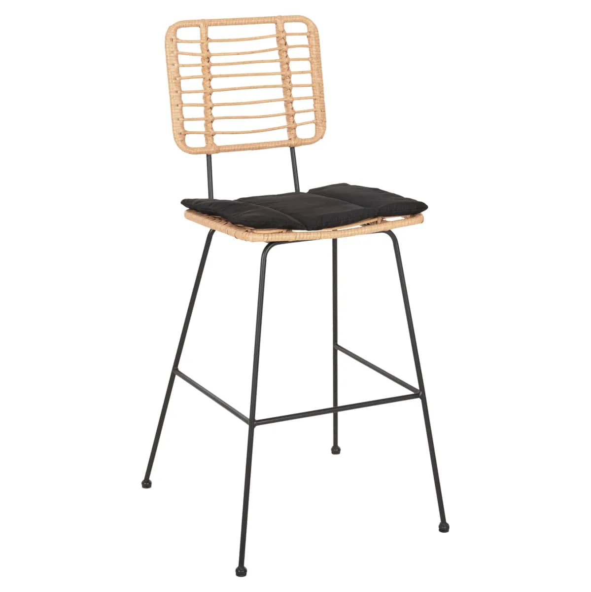 TABURE BAR ALLEGRA HM5455.11 METAL & JASTËK E ZEZË - WICKER BEIGE 56x59x116.5H cm