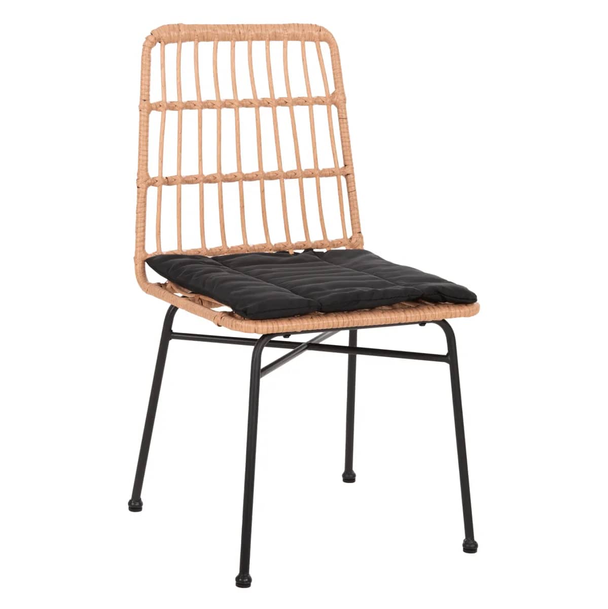 KARRIGE NGRËNIE ALLEGRA HM5705.11 METAL E ZEZË ME JASTËK DHE RATTAN BEZH 46,5x50x85H cm