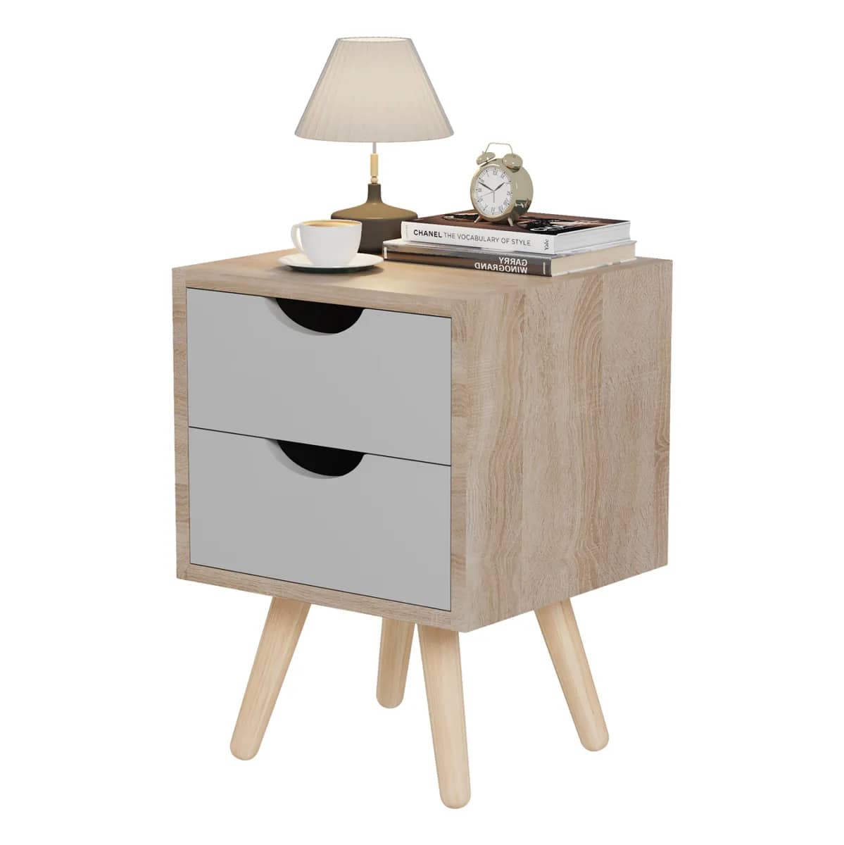KOMODINA PRANË SHTRATIT DINKL HM2472.05 MELAMINË – 2 SIRTARË NË NGJYRË SONAMA-GRI 29,7x29,7x45H cm.