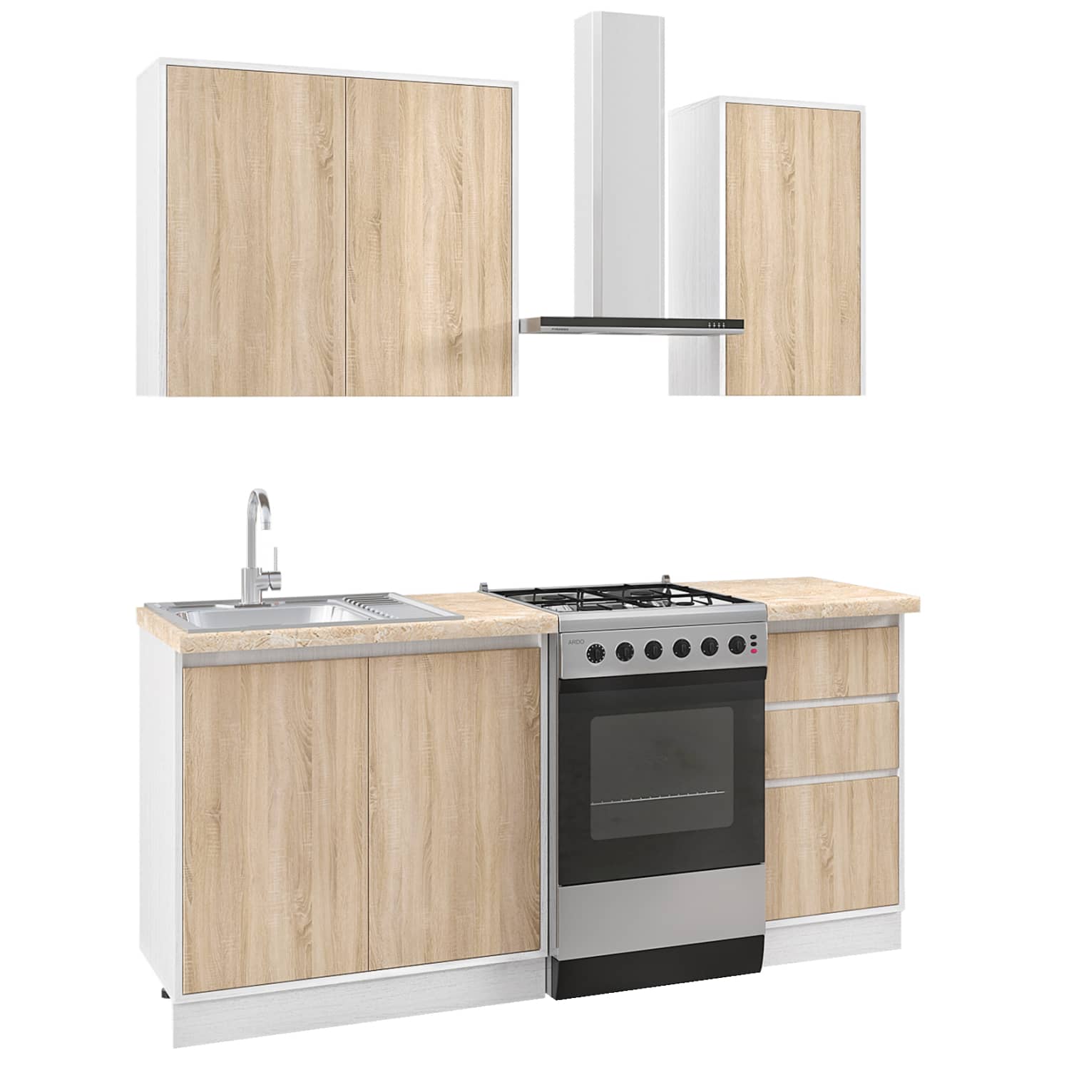 KOMPOZICION KUZHINE MELAMINE SONOMA OAK KAI, PULT BEZH MARMORE 120x47x84,8H cm – HM2466.01