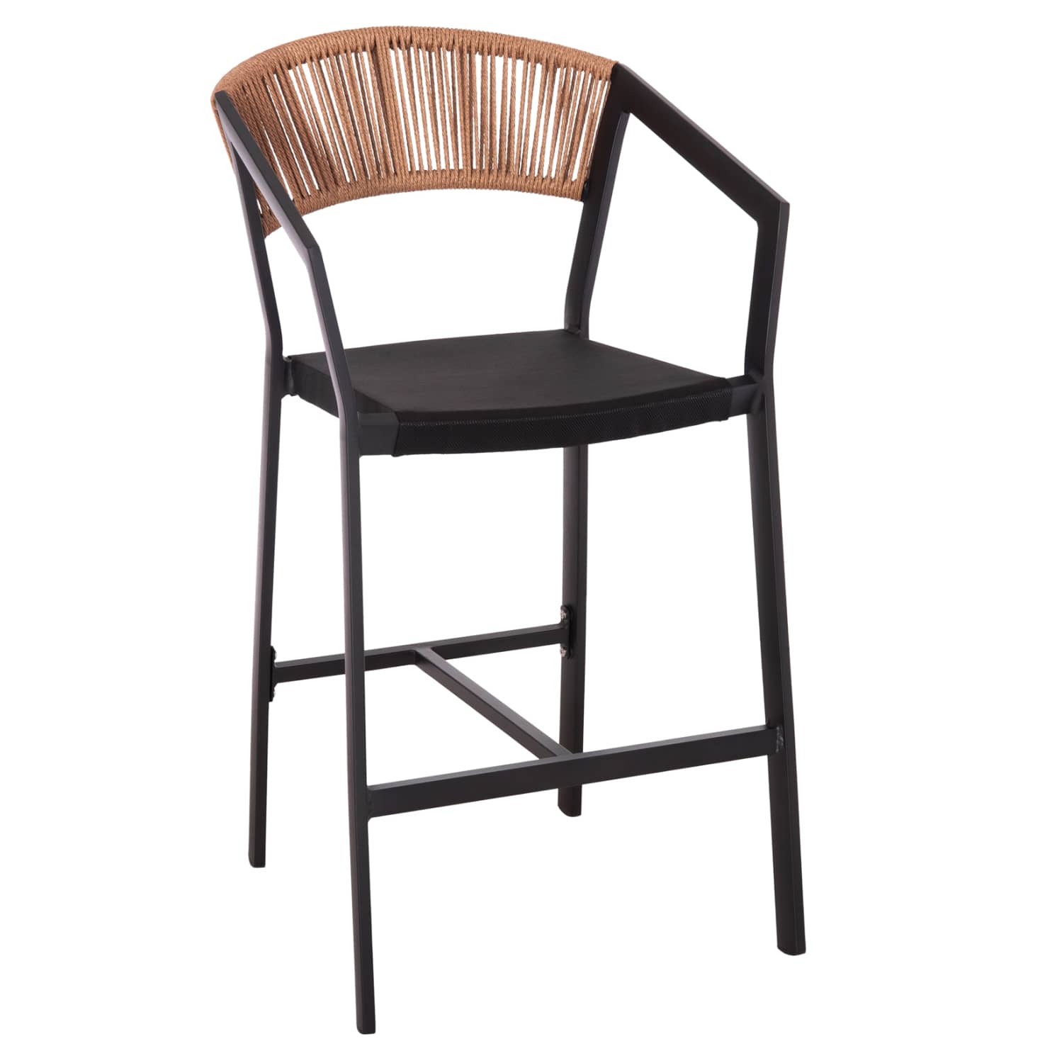 Tabure Bari ALUMINUM HM5892.15 – Ngjyrë e Zezë me Rattan Bezh dhe Tekstilin të Zi 55x56,5x99H cm