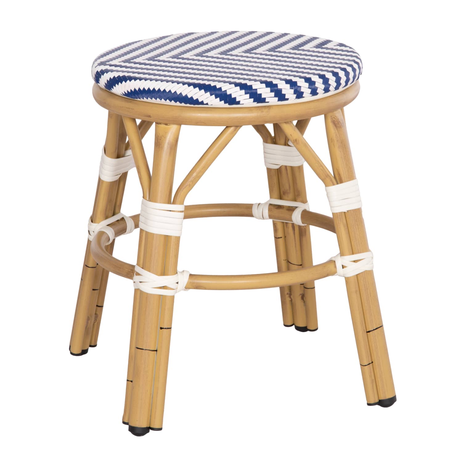 Tabure rrethore prej alumini CHINO HM6285.05 me pamje bambuje – tekstilen në ngjyrë BLU & E BARDHË, Φ36×46H cm