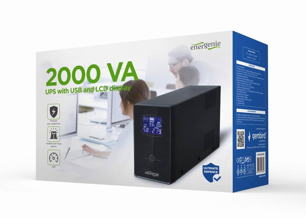 GEMBIRD UPS with USB and LCD display, 2000 VA, black | EG-UPS-035