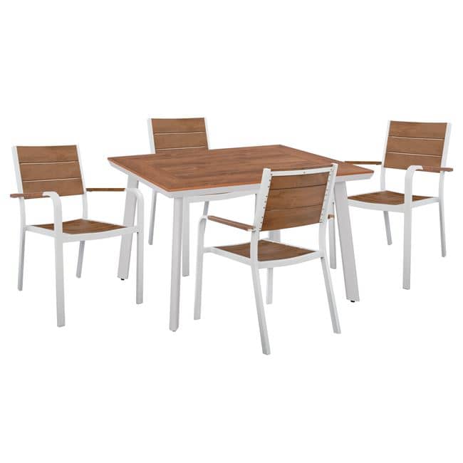 Set 5 pieces Table & Armchairs Aluminum Polywood White Color HM10459