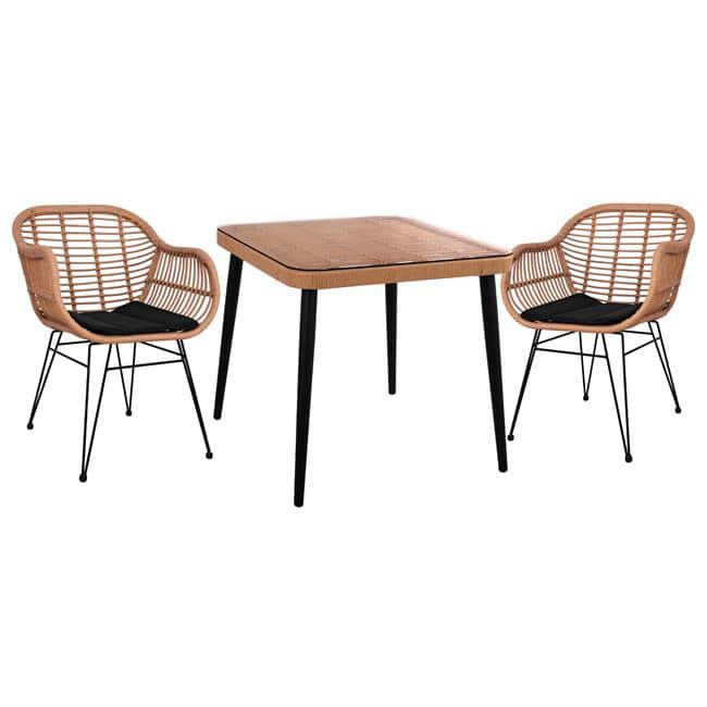 Set 3 Copë Allegra Wicker me Tavolinë 80x80x78 cm, Ngjyrë Bezh & e Zezë HM10483