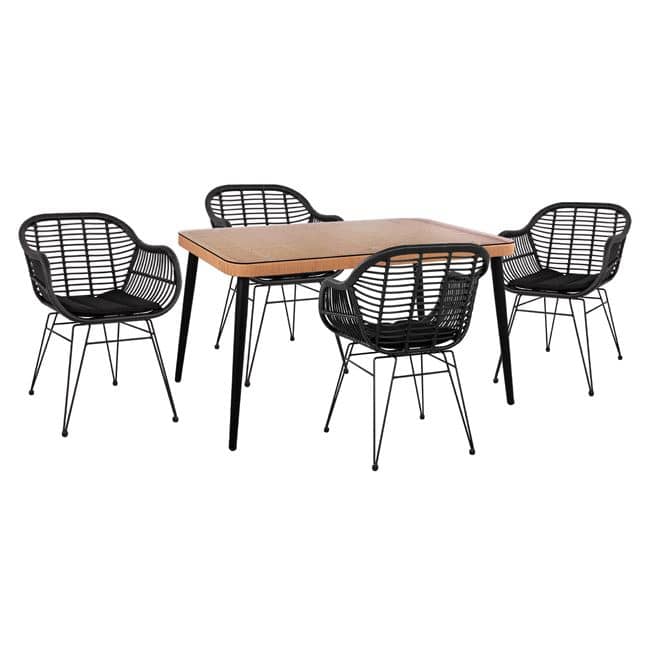 Set 5 Copë Allegra Wicker me Tavolinë 140x80x78 cm, Ngjyrë Bezh & E Zezë HM10508