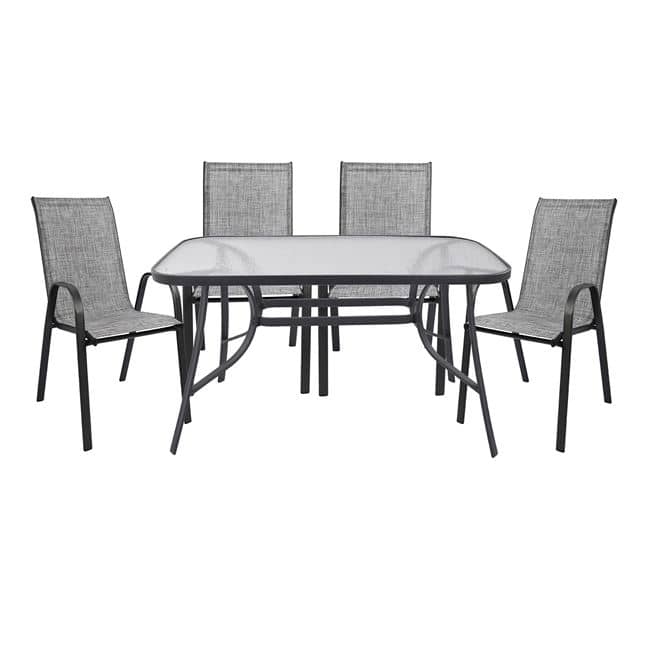 DINING SET 5PCS HM5200.01- METALLIC IN GREY WITH 4 CHAIRS & TABLE 140X80cm