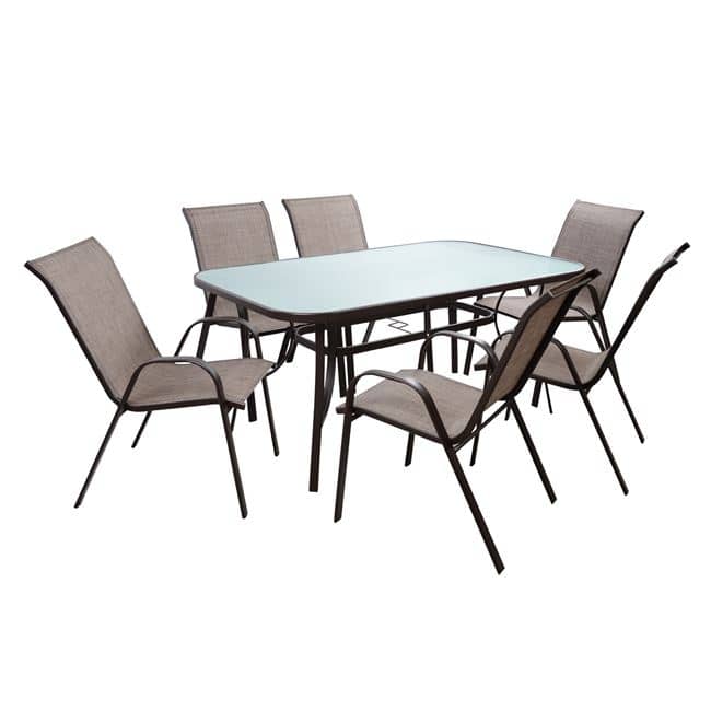 Set Tavoline Ngrënieje 7 pjesë Tavolinë & 6 Karrike Leon me tekstil kafe HM5206.02