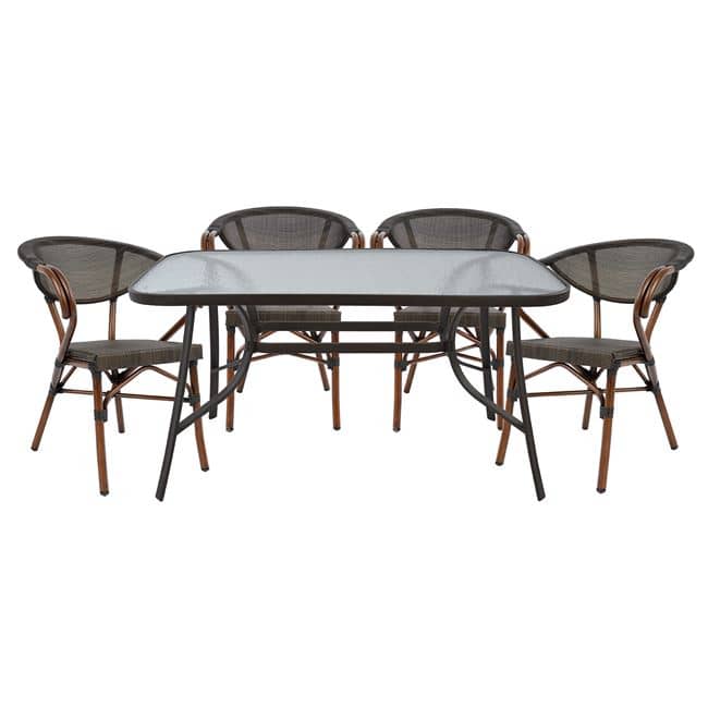 Set Tavoline Ngrënieje 5 pjesë Bruno Ngjyrë Kafe & 4 Karrike Pamje Bamboo Ngjyrë Kafe