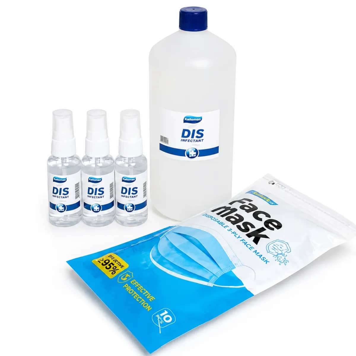 Set 3 dezinfektues 60ml DAE3, alkool etilik 1L, 10 maska